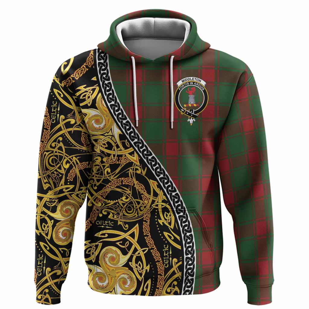 Middleton Tartan Crest Hoodie Celtic Knot and Triple Trickle Spiral Symbols