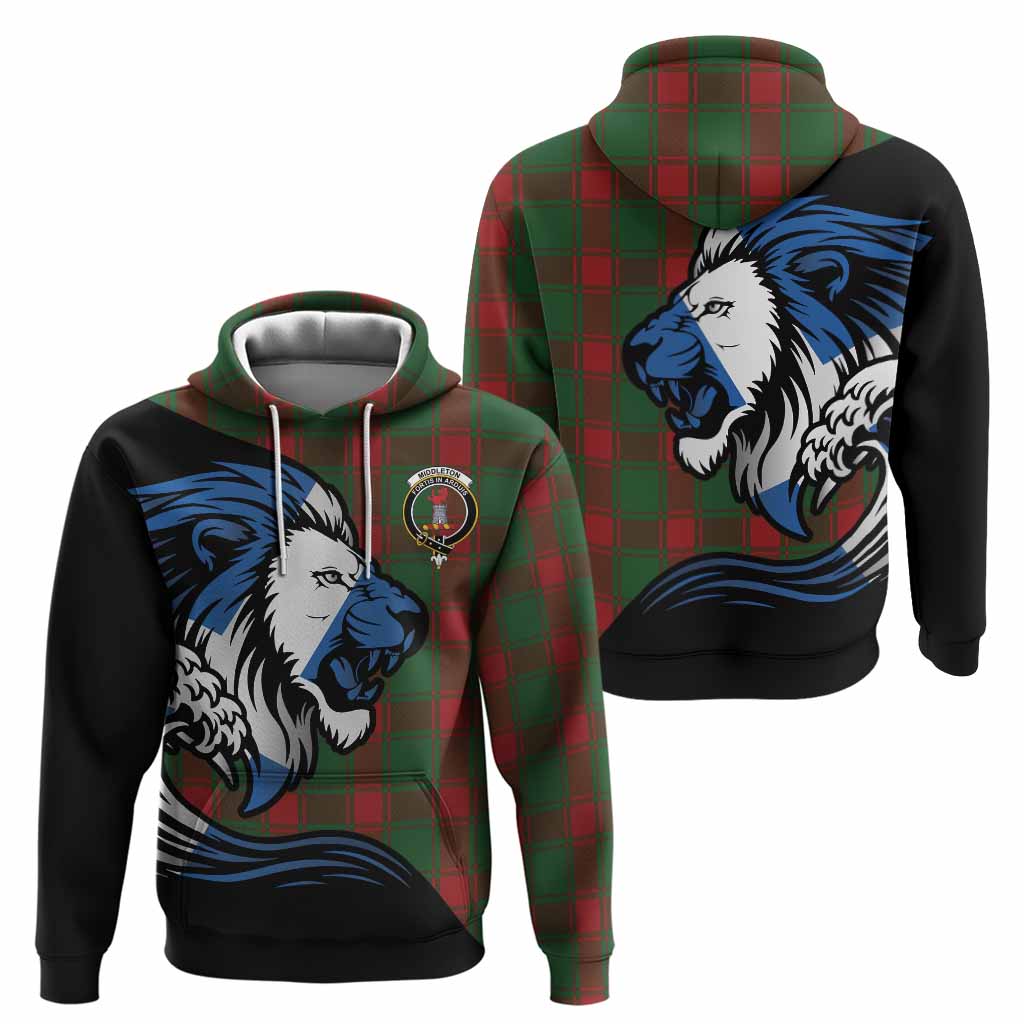 Middleton Tartan Crest Hoodie Scottish Golden Lions Wave Flow