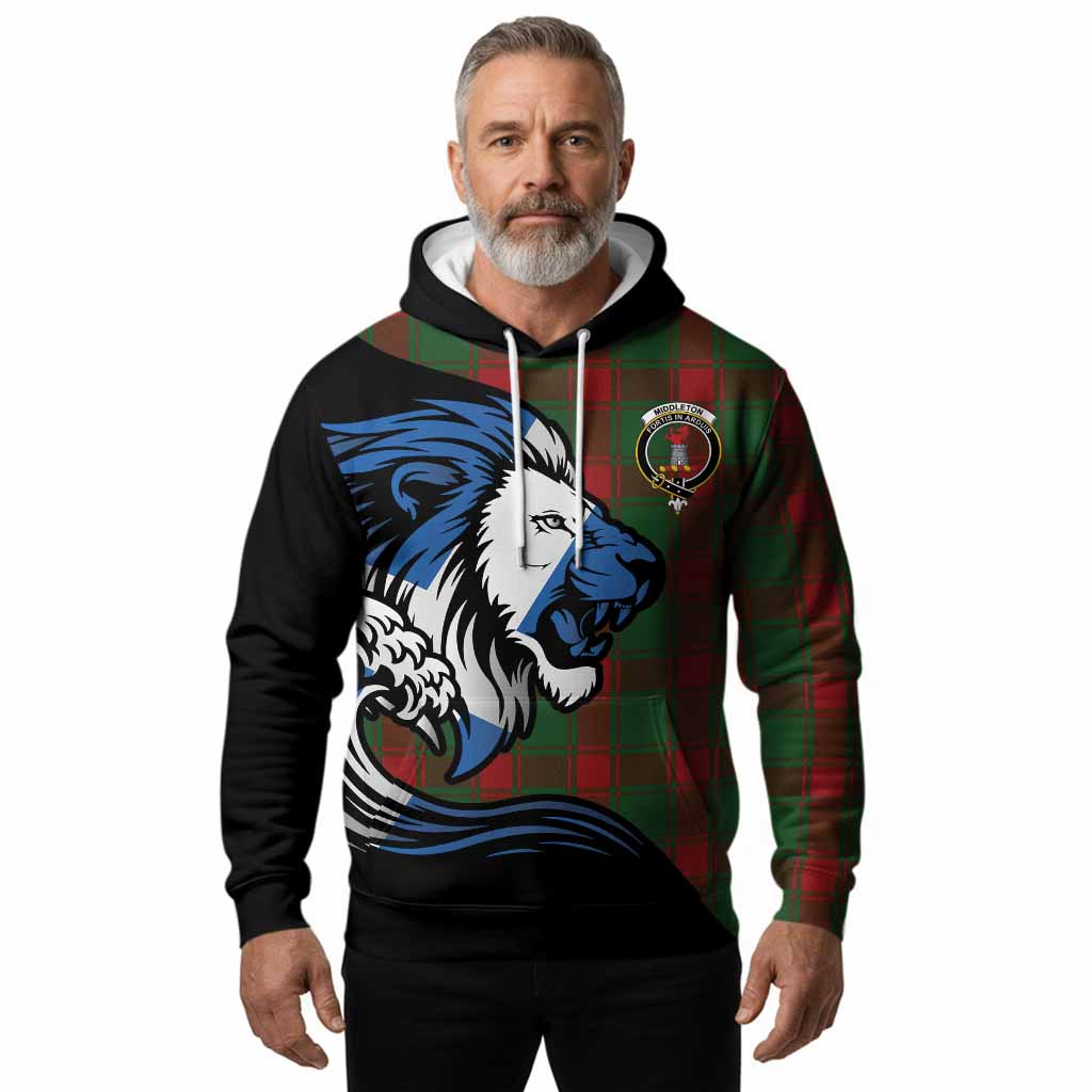 Middleton Tartan Crest Hoodie Scottish Golden Lions Wave Flow