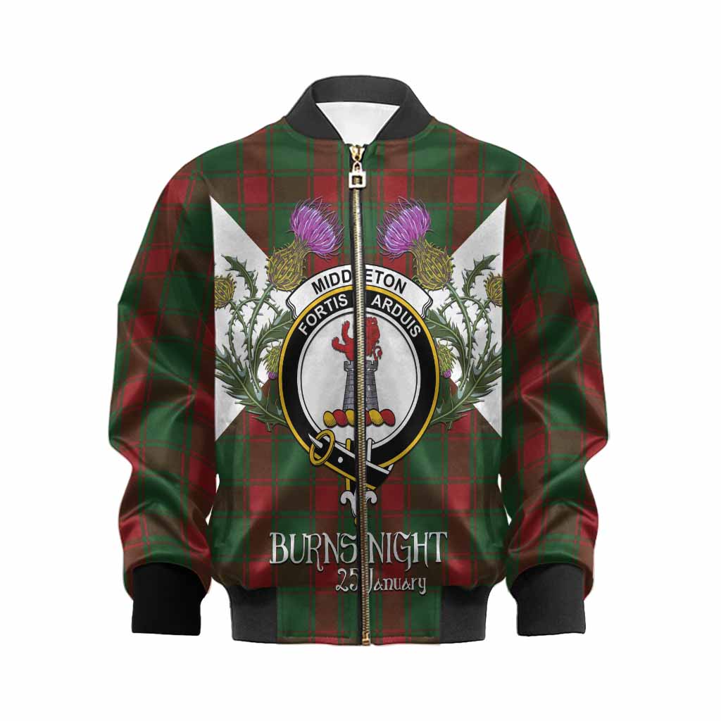 Middleton Tartan Family Crest Kid Bomber Jacket Scottish Burns Night Thistle Floral