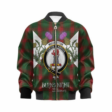 Middleton Tartan Family Crest Kid Bomber Jacket Scottish Burns Night Thistle Floral