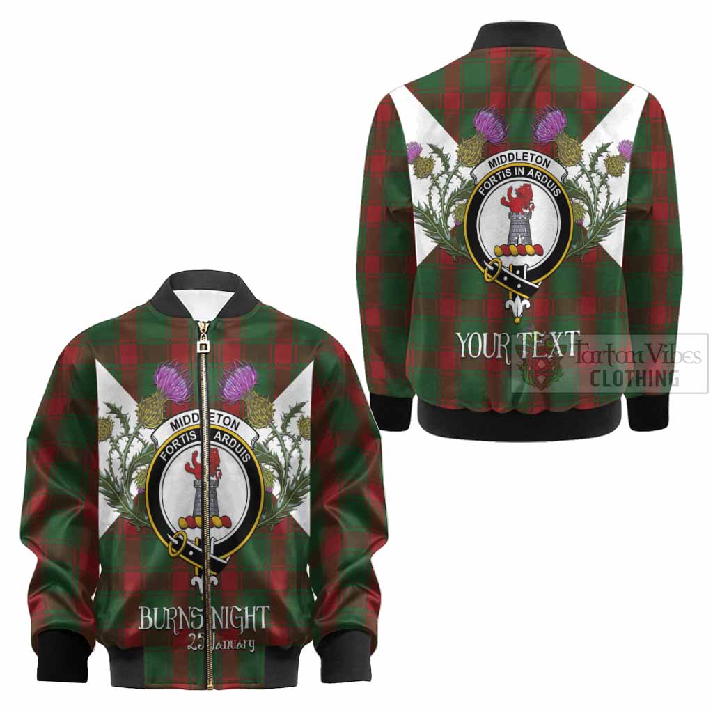 Middleton Tartan Family Crest Kid Bomber Jacket Scottish Burns Night Thistle Floral
