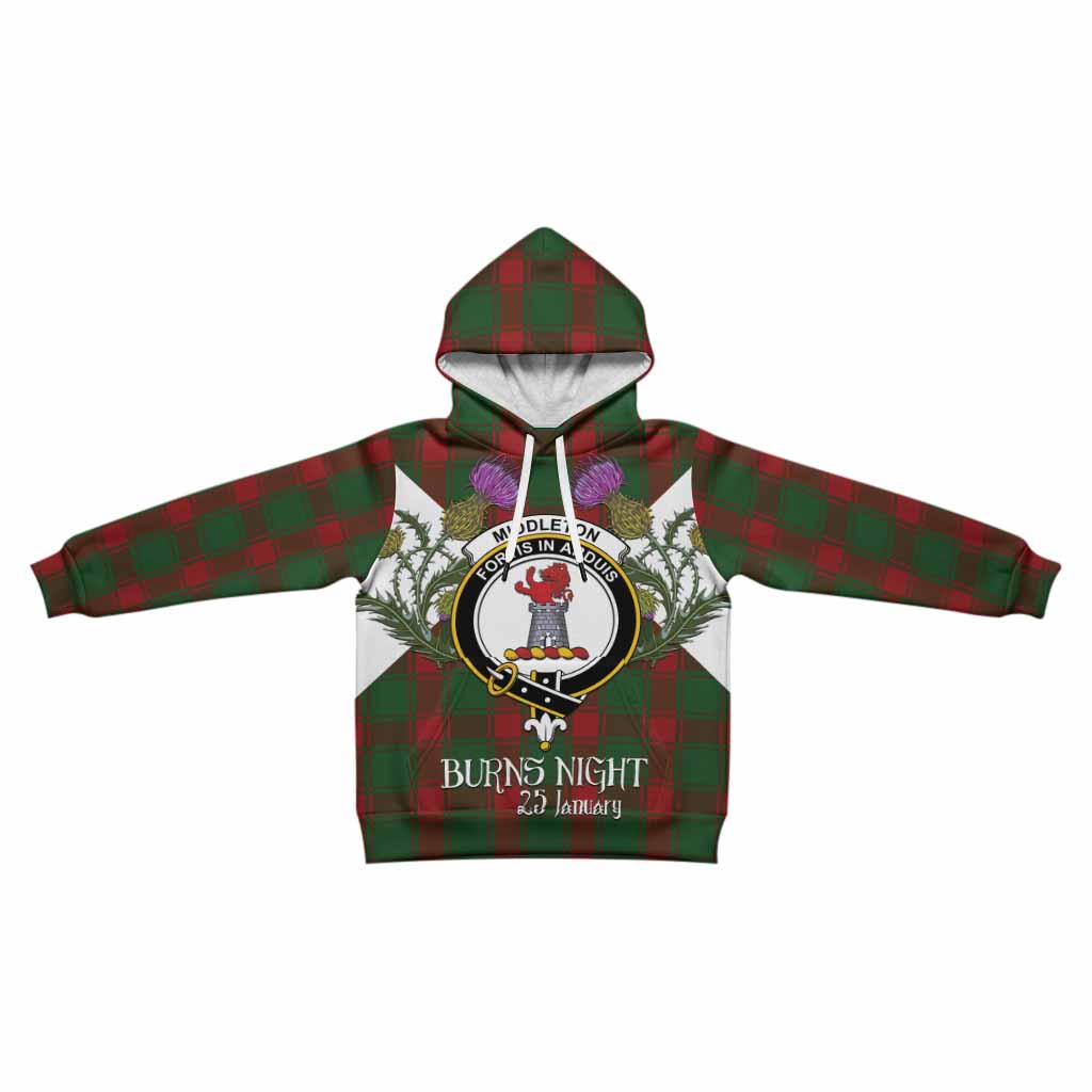 Middleton Tartan Family Crest Kid Hoodie Scottish Burns Night Thistle Floral