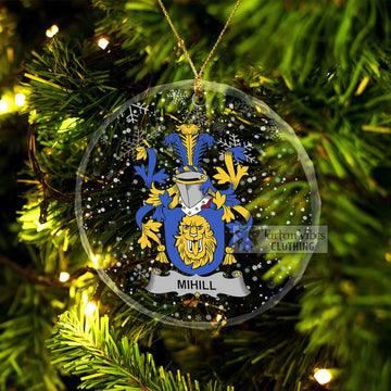 Mihill Irish Clan Christmas Glass Ornament with Coat of Arms