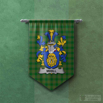 Mihill Irish Clan Tartan Gonfalon, Tartan Banner with Coat of Arms