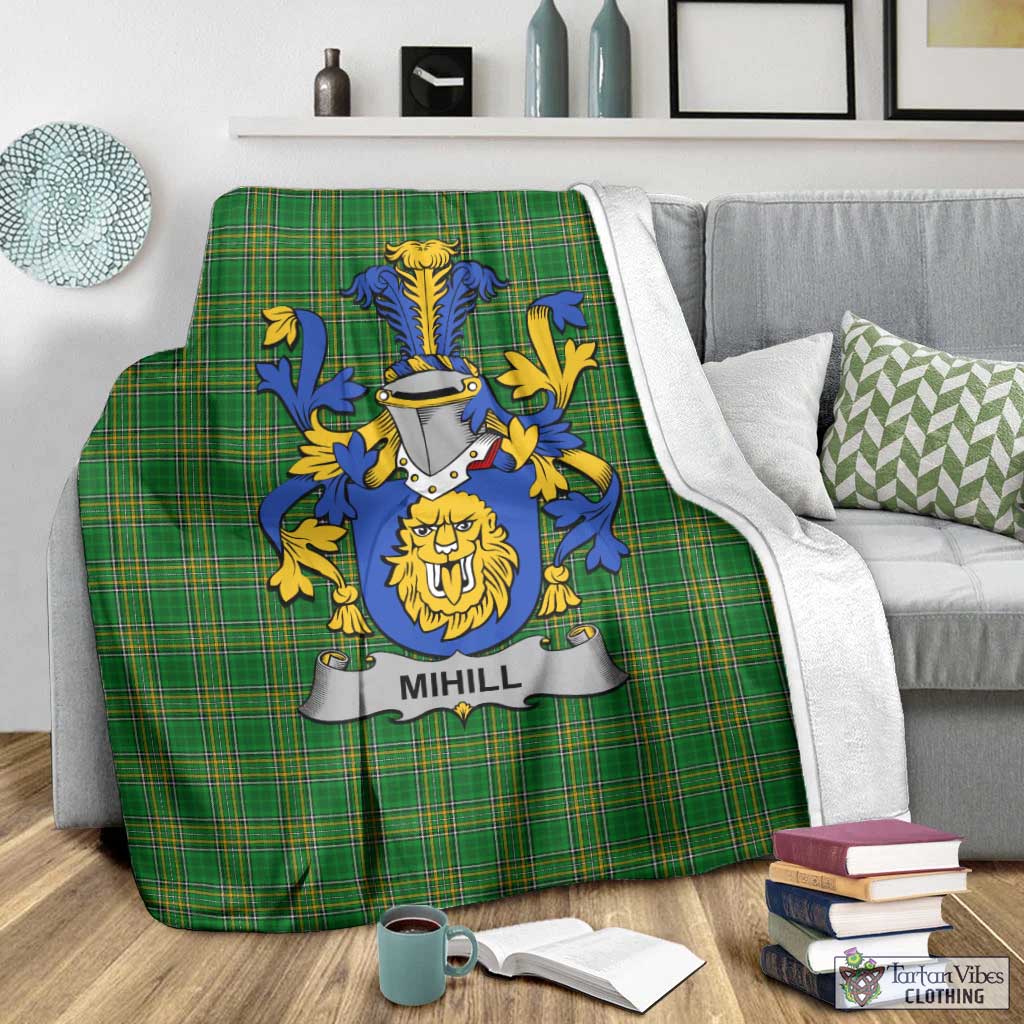 Tartan Vibes Clothing Mihill Irish Clan Tartan Blanket with Coat of Arms