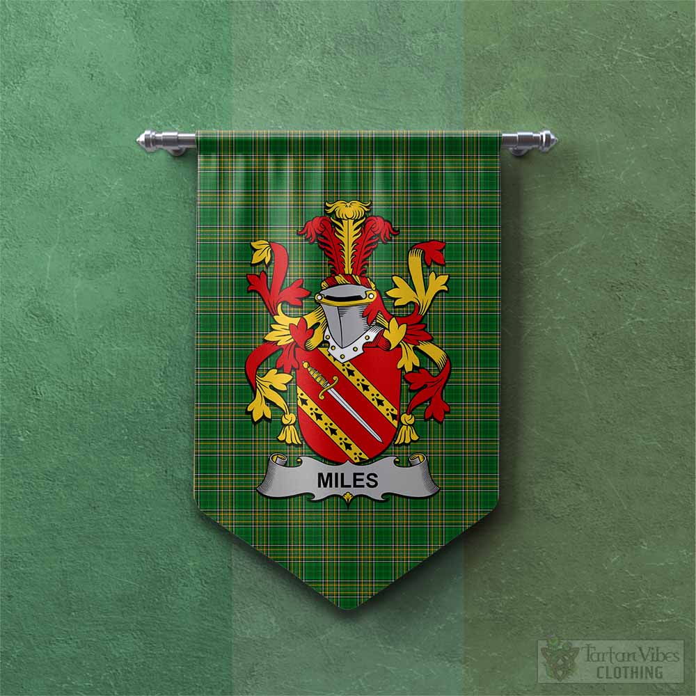 Tartan Vibes Clothing Miles Irish Clan Tartan Gonfalon, Tartan Banner with Coat of Arms