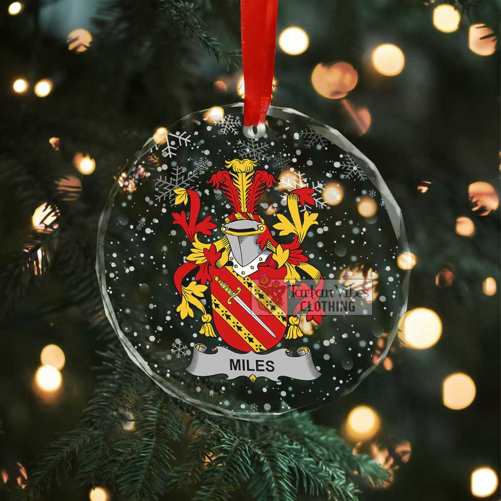 Tartan Vibes Clothing Miles Irish Clan Christmas Glass Ornament with Coat of Arms