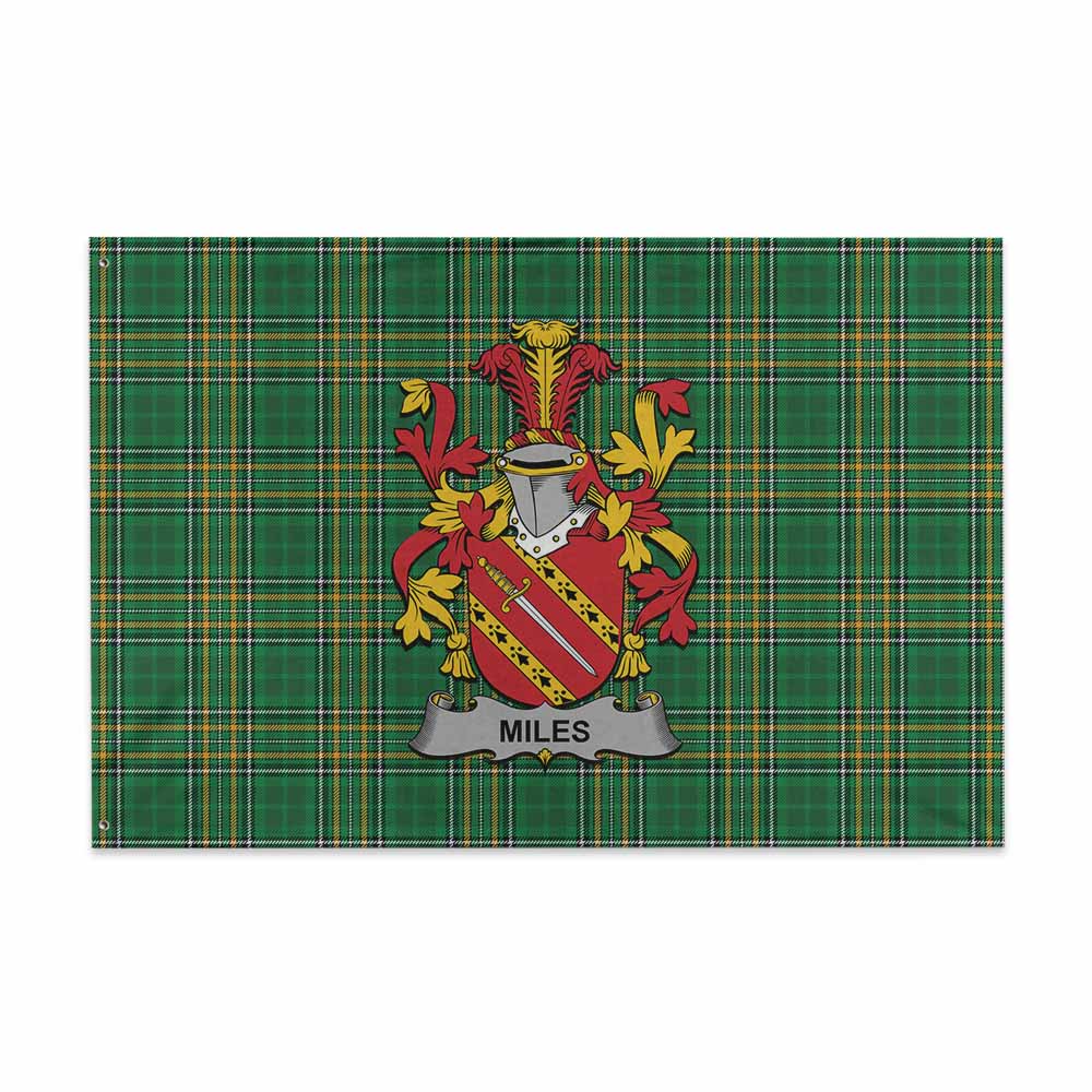 Tartan Vibes Clothing Miles Irish Clan Tartan House Flag with Coat of Arms