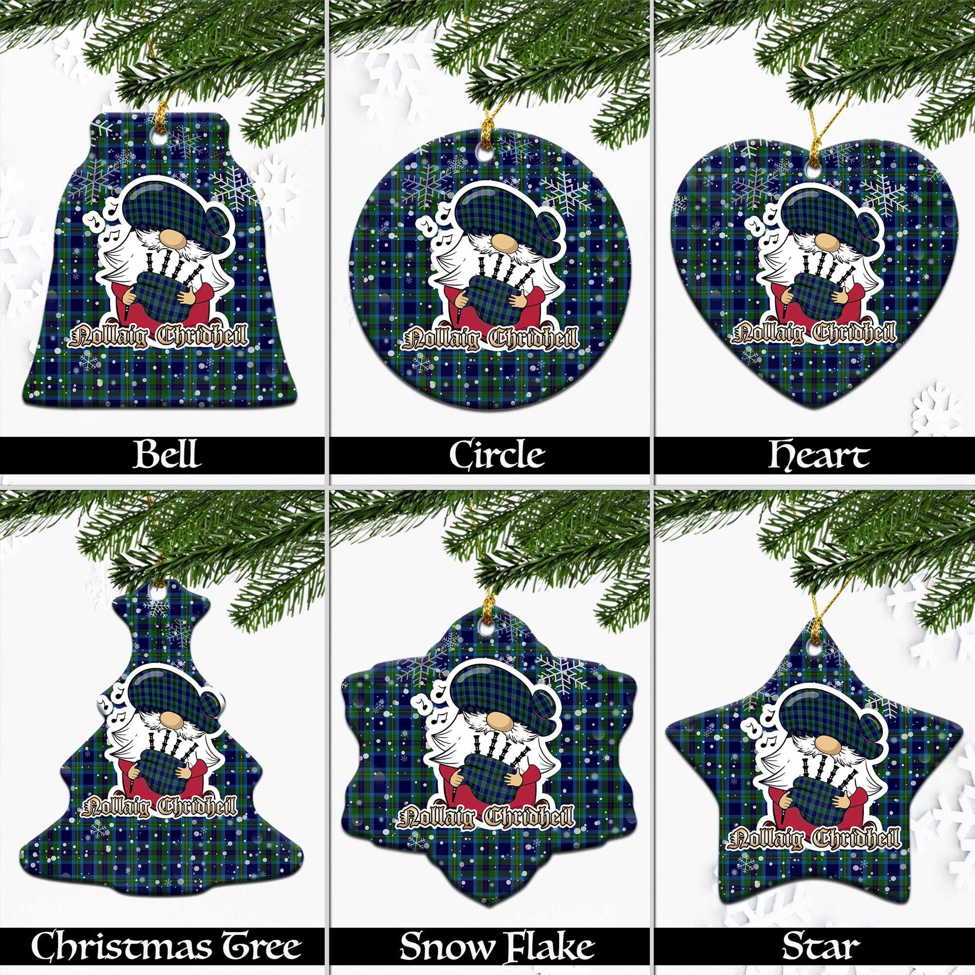 Miller Tartan Christmas Ceramic Ornaments with Scottish Gnome Playing Bagpipes Ceramic - Tartan Vibes Clothing