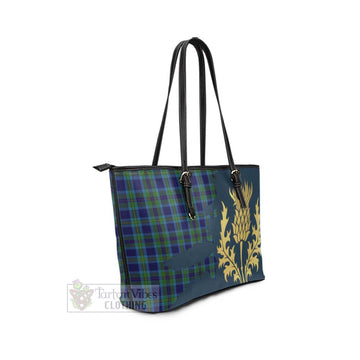 Tartan Vibes Clothing Miller Tartan Leather Tote Bag Gold Thistle Style