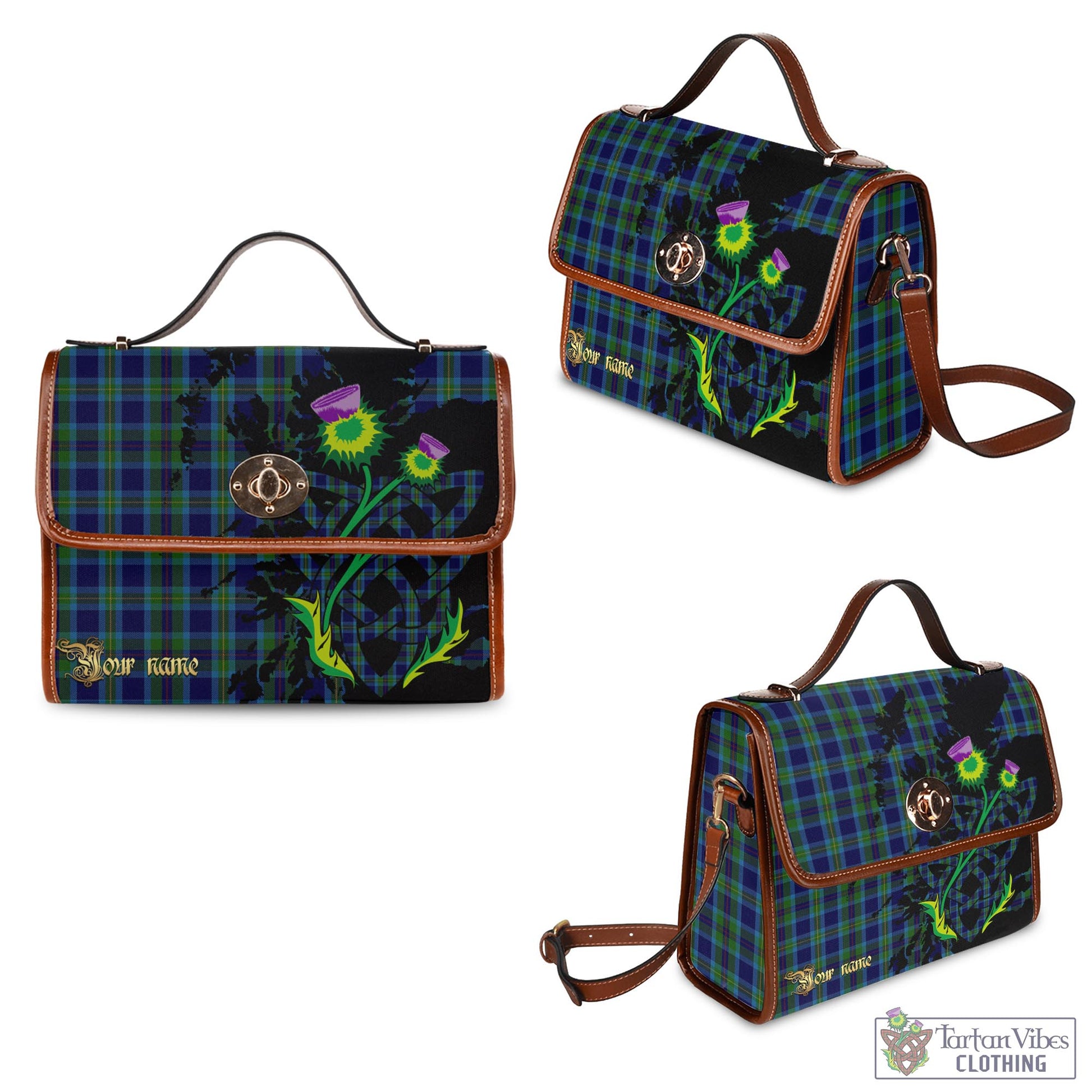 Tartan Vibes Clothing Miller Tartan Waterproof Canvas Bag with Scotland Map and Thistle Celtic Accents