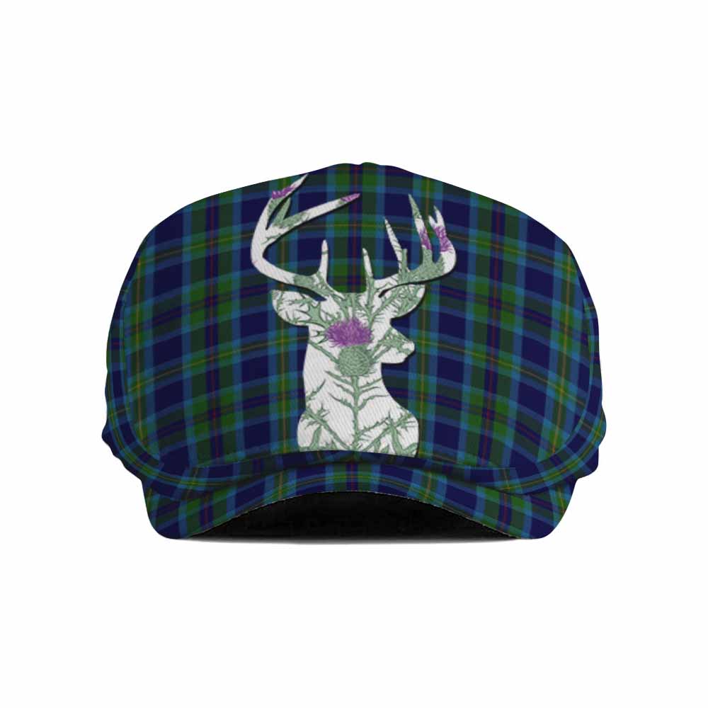 Miller Tartan Flat Cap, Jeff Cap Scottish Stag Thistle Floral Art