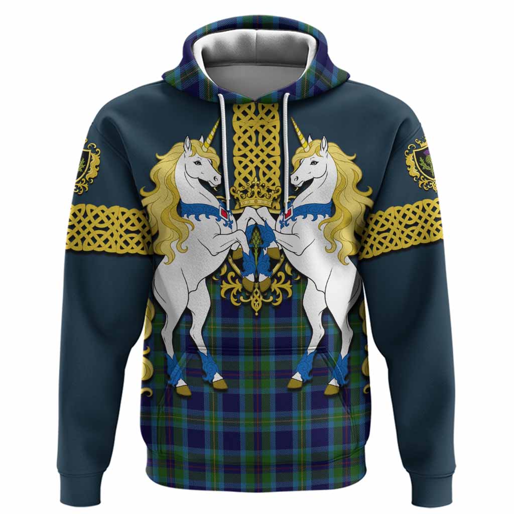 Miller Tartan Hoodie Unicorn Celtic Knot And Thistle Emblem