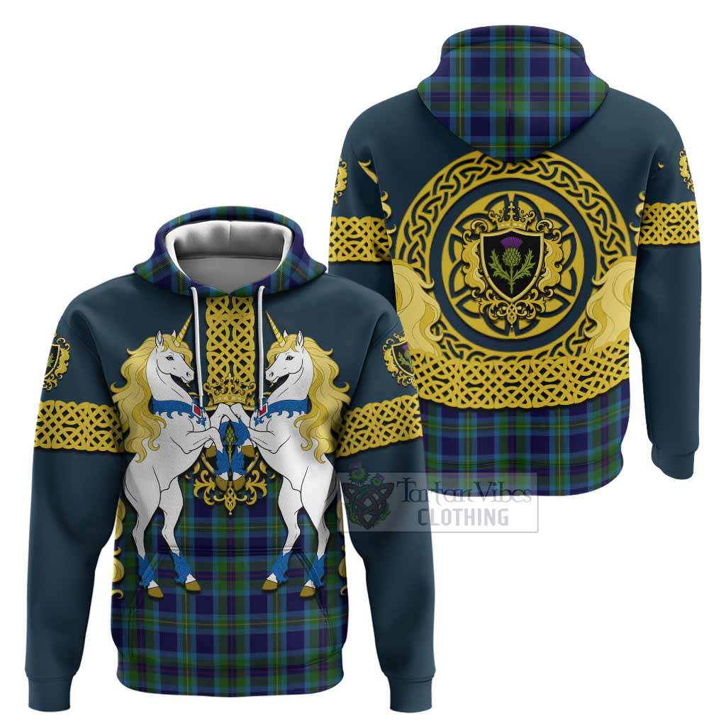 Miller Tartan Hoodie Unicorn Celtic Knot And Thistle Emblem