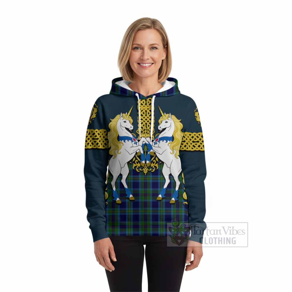 Miller Tartan Hoodie Unicorn Celtic Knot And Thistle Emblem