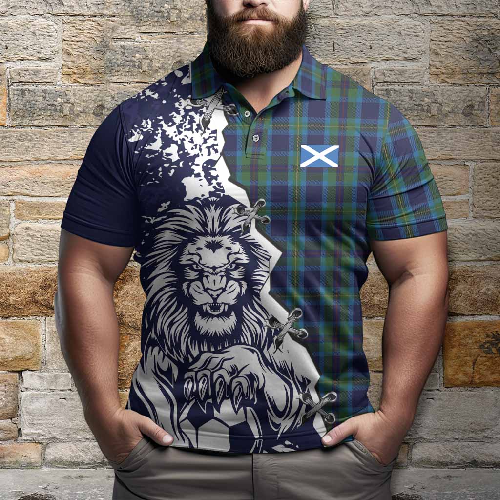Miller Tartan Scottish Polo Shirt Angry Lion With Soccer Ball Style