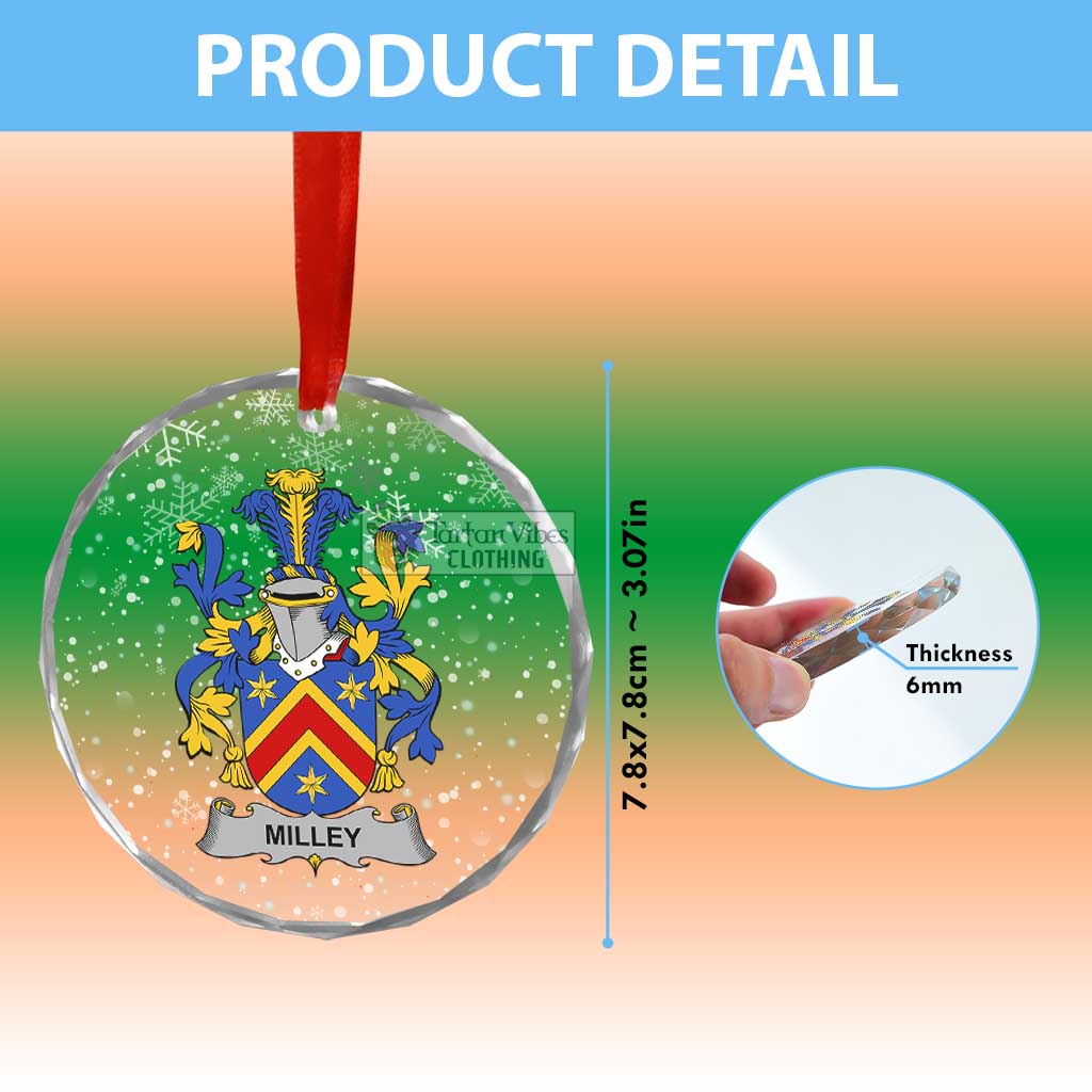 Tartan Vibes Clothing Milley Irish Clan Christmas Glass Ornament with Coat of Arms