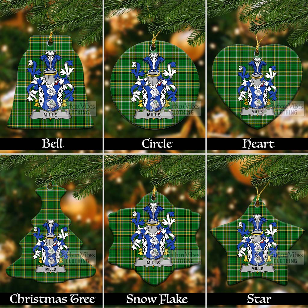 Tartan Vibes Clothing Mills Irish Clan Tartan Christmas Ceramic Ornament with Coat of Arms