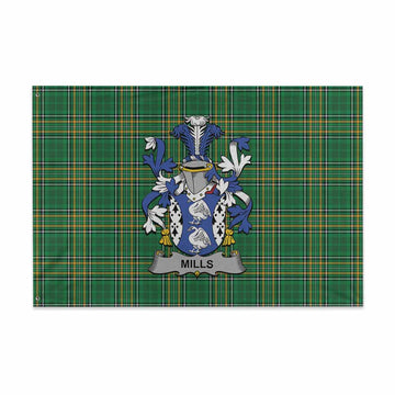 Mills Irish Clan Tartan House Flag with Coat of Arms