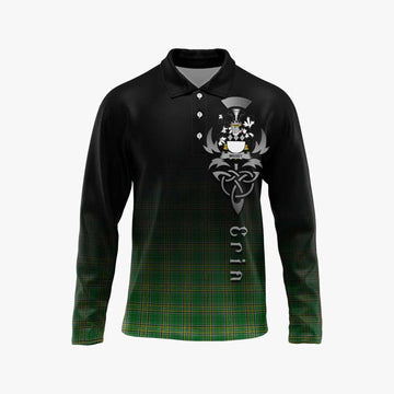 Tartan Vibes Clothing Misset Irish Clan Long Sleeve Polo Shirt with Coat of Arms Erin Go Bragh Celtic Inspired