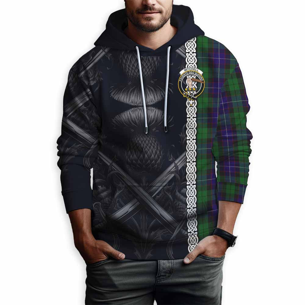 Mitchell Tartan Hoodie with Family Crest Cross Sword Thistle Celtic Vibes Pullover Hoodie - Tartan Vibes Clothing