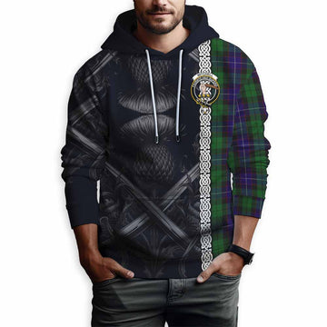 Mitchell Tartan Hoodie with Family Crest Cross Sword Thistle Celtic Vibes Pullover Hoodie - Tartan Vibes Clothing