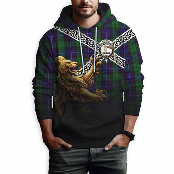 Tartan Vibes Clothing Mitchell Crest Tartan Hoodie with Golden Lion Emblem Celtic Style
