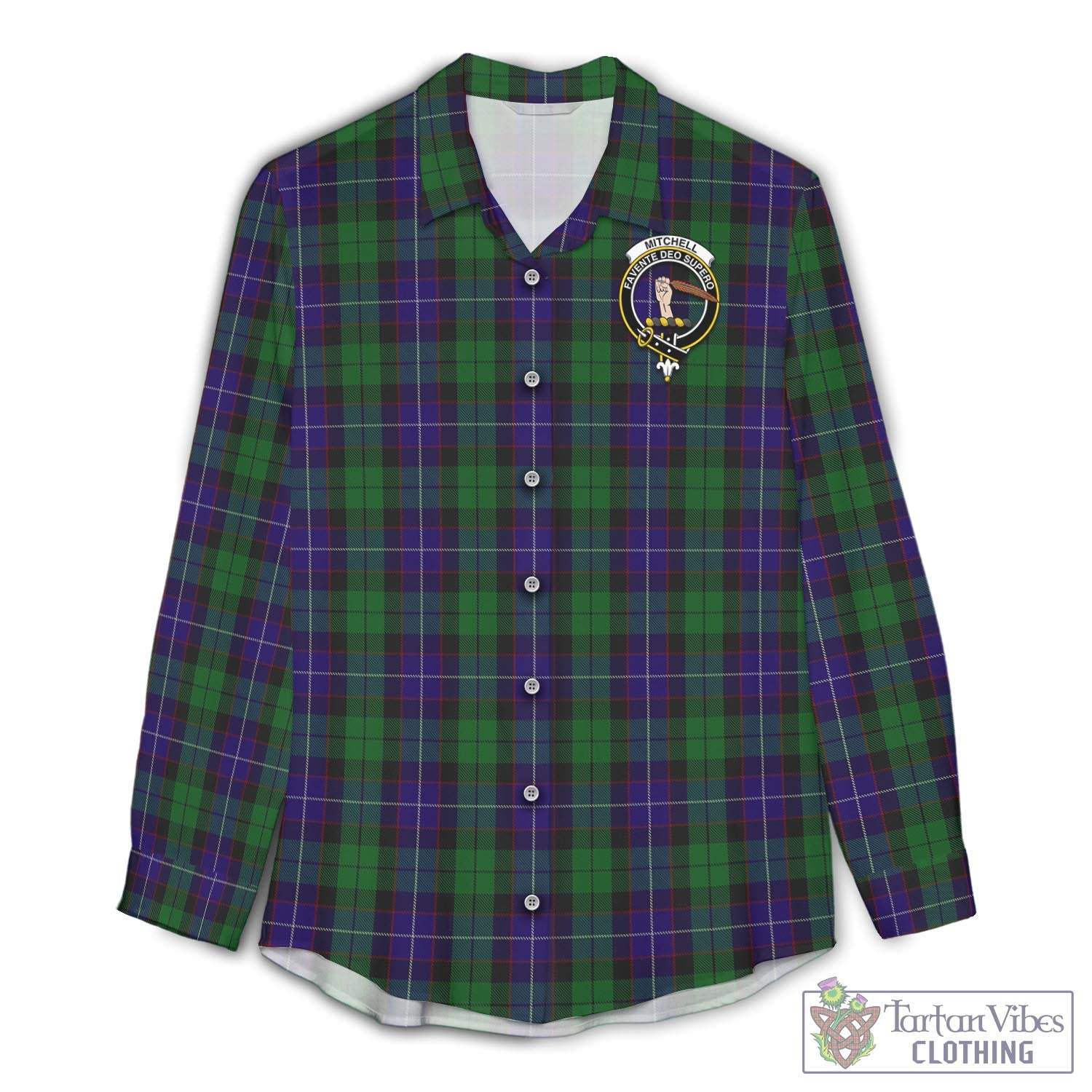 Tartan Vibes Clothing Mitchell Tartan Womens Casual Shirt with Family Crest