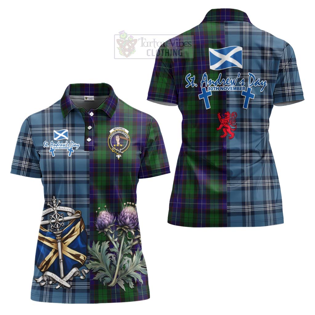 Mitchell Tartan Women's Polo Shirt Happy St. Andrew's Day Half Tartan Style Women - Tartan Vibes Clothing