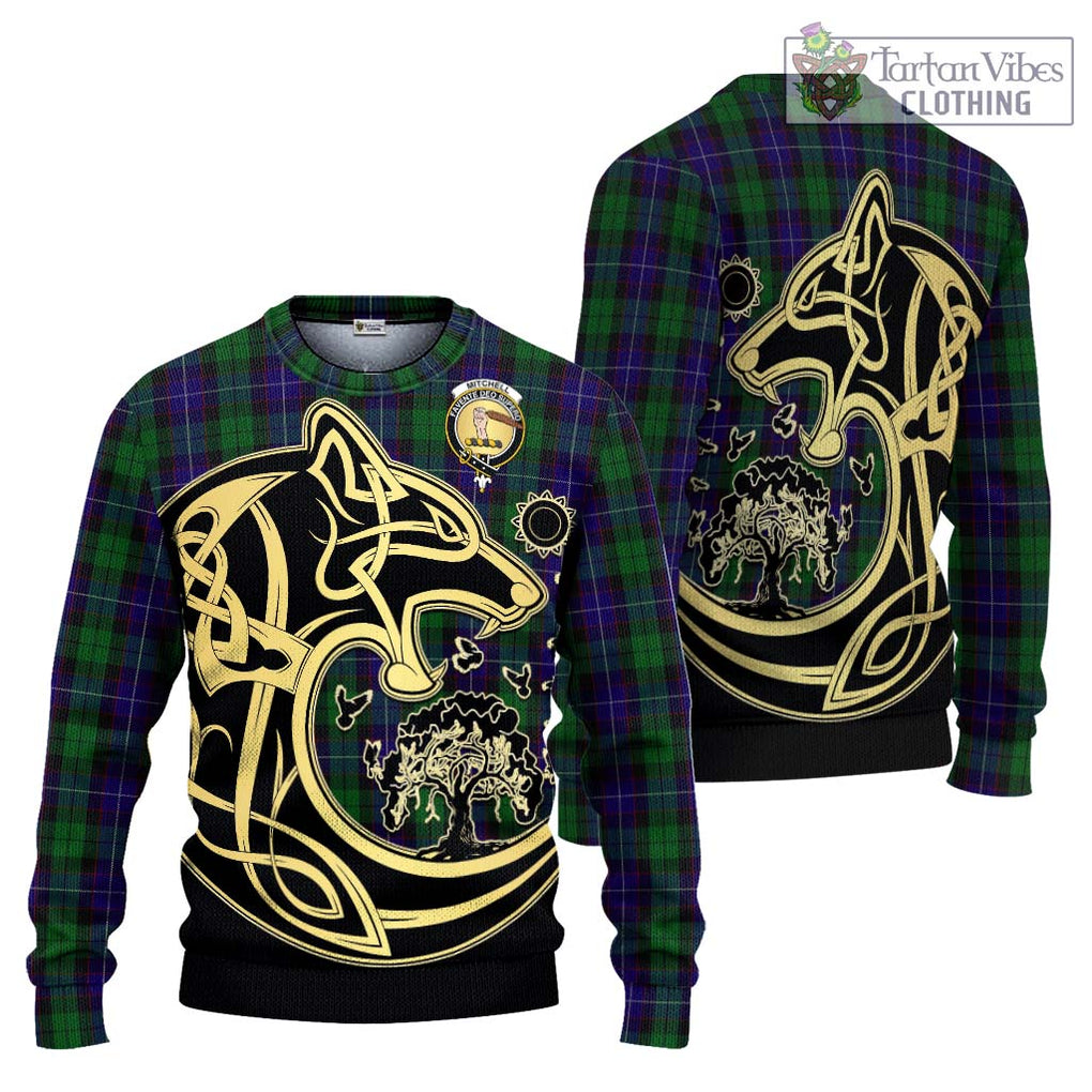 Mitchell Tartan Ugly Sweater with Family Crest Celtic Wolf Style Unisex - Tartan Vibes Clothing