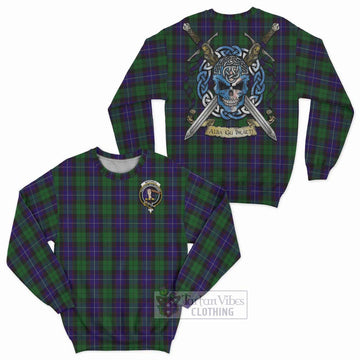 Mitchell Tartan Sweatshirt with Family Crest Celtic Skull Style Unisex - Tartan Vibes Clothing