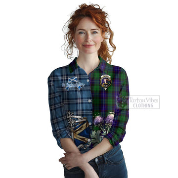 Mitchell Tartan Women's Casual Shirt Happy St. Andrew's Day Half Tartan Style Female - Tartan Vibes Clothing