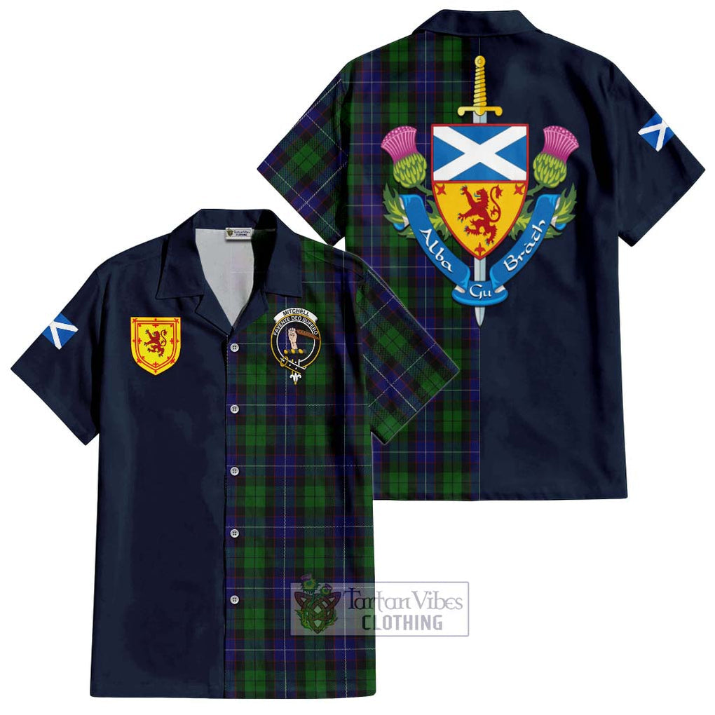 Mitchell Tartan Hawaiian Shirt Alba with Scottish Lion Royal Arm Half Style Kid - Tartan Vibes Clothing