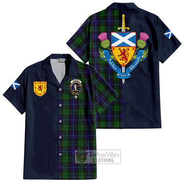 Mitchell Tartan Hawaiian Shirt Alba with Scottish Lion Royal Arm Half Style Kid - Tartan Vibes Clothing
