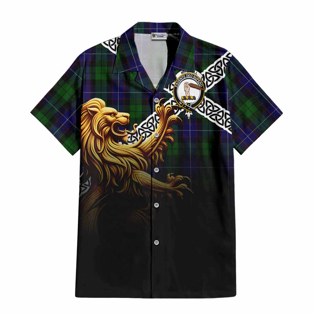 Mitchell Crest Tartan Hawaiian Shirt with Golden Lion Emblem Celtic Style Kid - Tartan Vibes Clothing