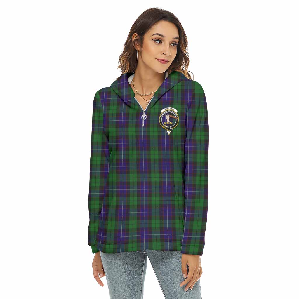 Mitchell Tartan Women's Borg Fleece Hoodie with Half Zip with Family Crest Female - Tartan Vibes Clothing
