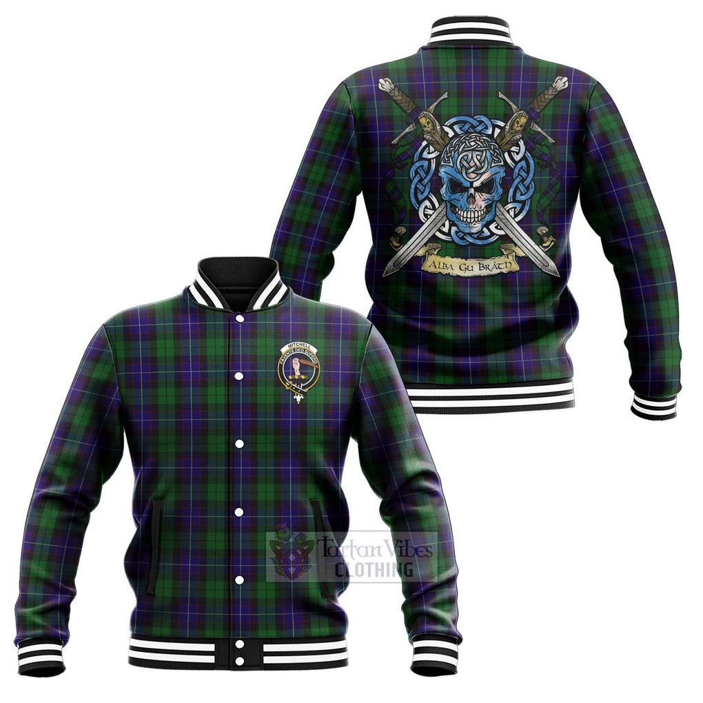 Mitchell Tartan Baseball Jacket with Family Crest Celtic Skull Style Unisex - Tartan Vibes Clothing