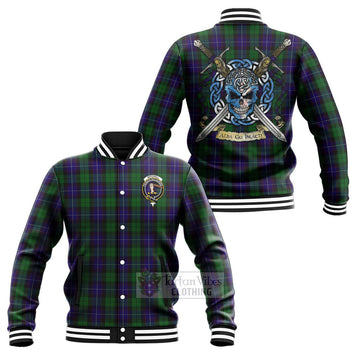 Mitchell Tartan Baseball Jacket with Family Crest Celtic Skull Style Unisex - Tartan Vibes Clothing