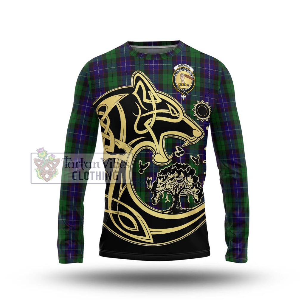 Mitchell Tartan Long Sleeve T-Shirt with Family Crest Celtic Wolf Style Unisex - Tartan Vibes Clothing
