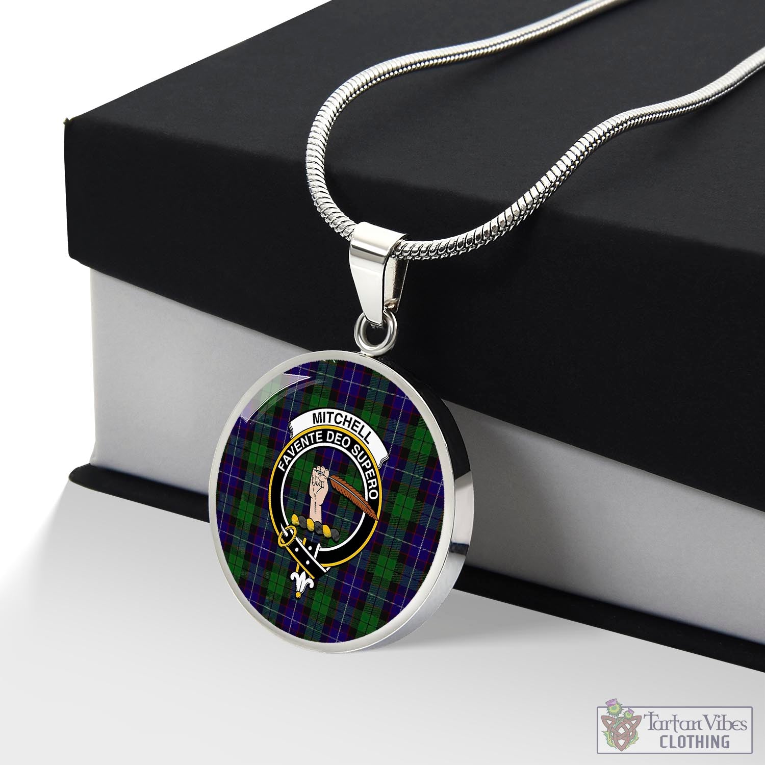 Mitchell Tartan Circle Necklace with Family Crest Luxury Necklace (Silver) No - Tartan Vibes Clothing