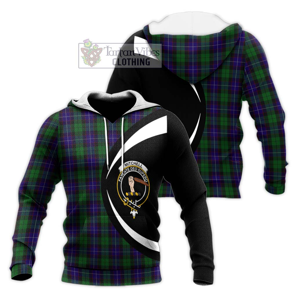 Mitchell Tartan Knitted Hoodie with Family Crest Circle Style Unisex Knitted Pullover Hoodie - Tartan Vibes Clothing