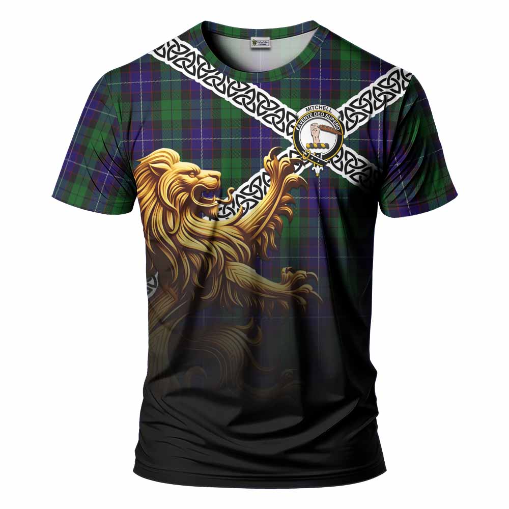 Mitchell Crest Tartan T-Shirt with Golden Lion Emblem Celtic Style Kid's Shirt - Tartan Vibes Clothing
