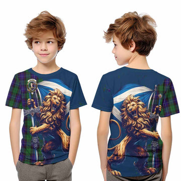 Mitchell Tartan Family Crest Kid T-Shirt with Scottish Majestic Lion Youth XL Size14 - Tartan Vibes Clothing
