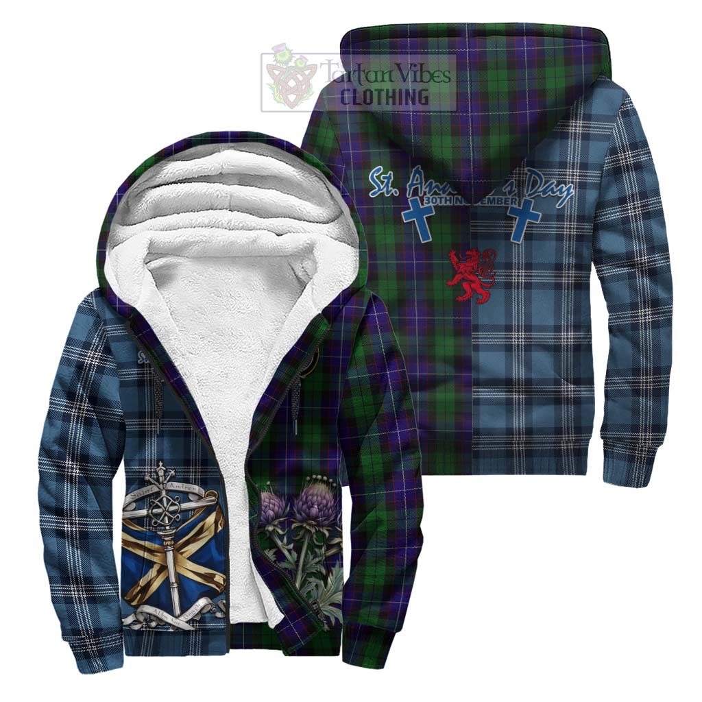 Mitchell Tartan Sherpa Hoodie Happy St. Andrew's Day Half Tartan Style Unisex S - Tartan Vibes Clothing