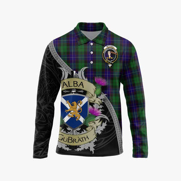 Mitchell Tartan Family Crest Long Sleeve Polo Shirt Lion Rampant Royal Thistle Shield Celtic Inspired Unisex - Tartan Vibes Clothing
