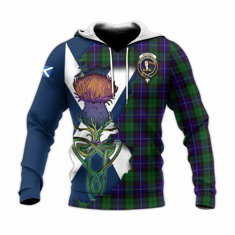 Mitchell Tartan Family Crest Knitted Hoodie Scottish Thistle Celtic Inspired Unisex Knitted Pullover Hoodie - Tartan Vibes Clothing