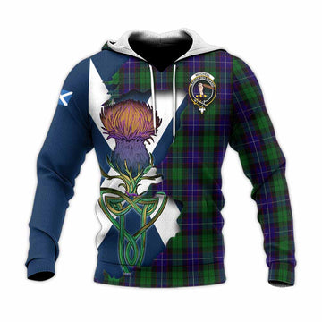 Tartan Vibes Clothing Mitchell Tartan Family Crest Knitted Hoodie Scottish Thistle Celtic Inspired