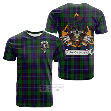 Mitchell Tartan Cotton T-shirt with Family Crest and Bearded Skull Holding Bottles of Whiskey Kid's Shirt - Tartan Vibes Clothing