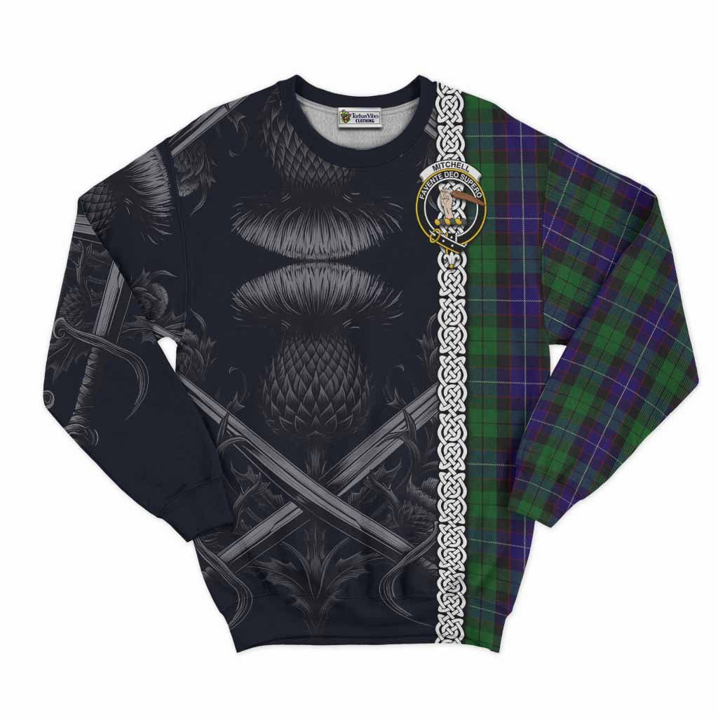 Mitchell Tartan Sweatshirt with Family Crest Cross Sword Thistle Celtic Vibes Unisex - Tartan Vibes Clothing
